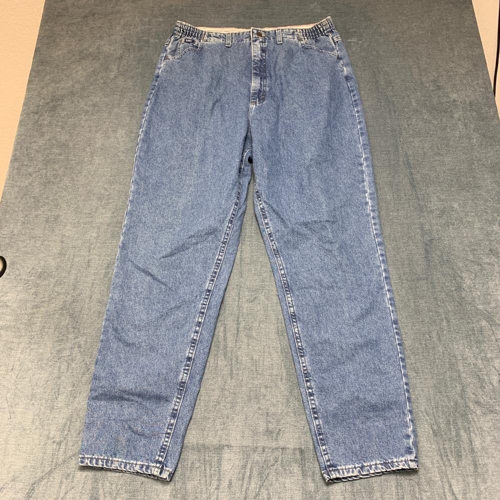 Vintage Lee Riders Jeans Womens 18M Blue Denim Elastic Waist Relaxed Tapered Leg